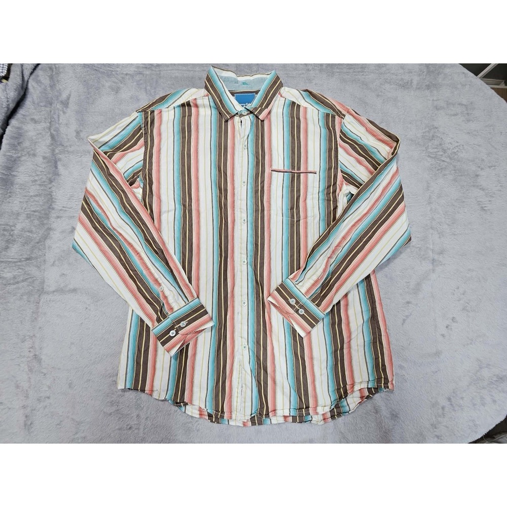 Tommy Bahama Long Sleeve Multicolor Striped Button Down Silk Blend Shirt Size L